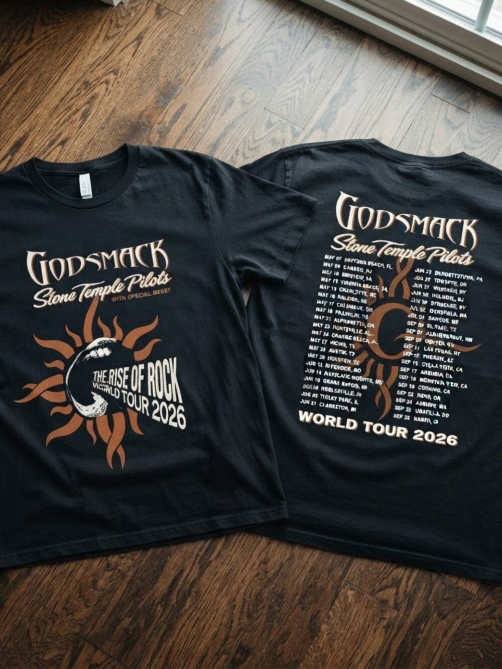 Godsmack Stone Temple Pilots Rise of Rock World Tour 2026 Double Sided T-Shirt